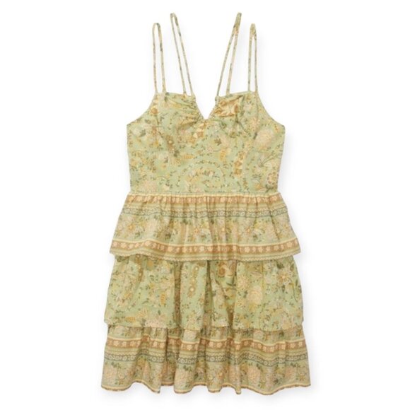 American Eagle Green Floral Tiered Mini Dress Petite Large - Picture 2 of 13